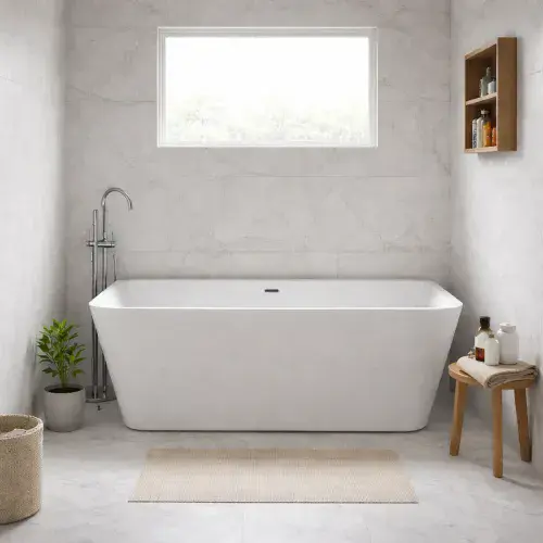 Angso Square Freestanding Back to Wall Bath Tub, 1700mm x 735mm - Lifetime Guarantee