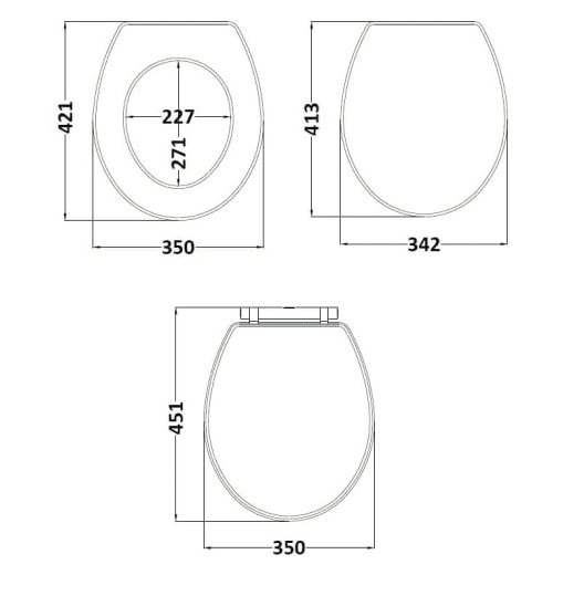 Nuie Classique Satin Soft Close Wooden Toilet Seat | Soft Black | Mdf | 350mm X 60mm X 451mm