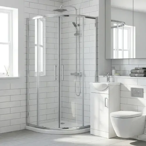 Aqua 900 x 900mm Quadrant Shower Enclosure | 6mm Toughened Glass | Double Sliding Doors