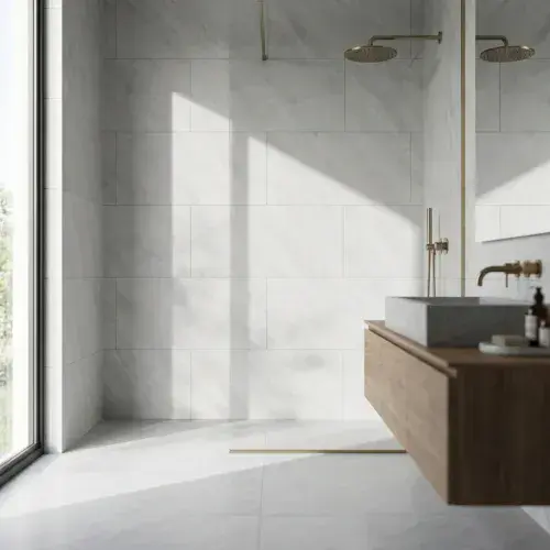 AquaGen White Grey Marble Tile Single Panel - 1200mm x 2400mm - Waterproof Wall Panel