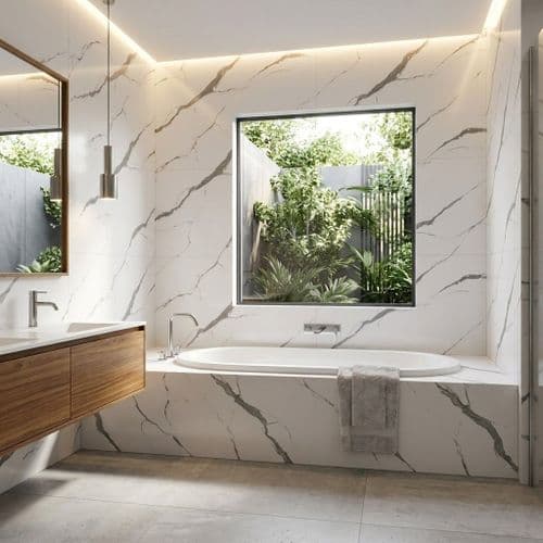 AquaGen White Marble Tiled Single Panel - 1200mm x 2400mm - Waterproof Wall Panel