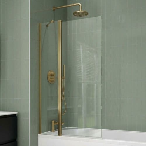 Aquaglass Frameless Fixed Panel Bath Screen | 1400 x 800mm - Brushed Brass
