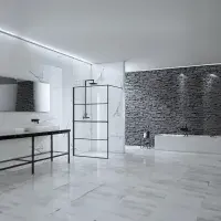 Frontline Aquaglass Velar 8mm Black Crittall Walk In Front Panel with Towel Rail 1200mm