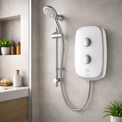 Aqualisa Evolve 9.5kW Electric Shower with Adjustable Head - White/Satin Silver