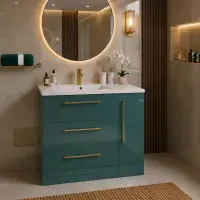 Aquanova 800mm Matt Green Floor Standing Vanity Unit | 3 Drawer 1 Door