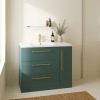 Aquanova 800mm Matt Green Floor Standing Vanity Unit | 3 Drawer 1 Door