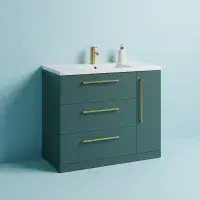 Aquanova 800mm Matt Green Floor Standing Vanity Unit | 3 Drawer 1 Door