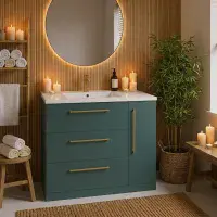 Aquanova 800mm Matt Green Floor Standing Vanity Unit | 3 Drawer 1 Door