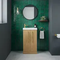 AquaTrend 455mm Natural Oak Cloakroom Freestanding Vanity Unit & Basin | Bathcenter