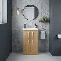 AquaTrend 455mm Natural Oak Cloakroom Freestanding Vanity Unit & Basin | Bathcenter