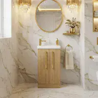 AquaTrend 455mm Natural Oak Cloakroom Freestanding Vanity Unit & Basin | Bathcenter