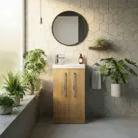 AquaTrend 455mm Natural Oak Cloakroom Freestanding Vanity Unit & Basin | Bathcenter
