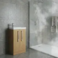 AquaTrend 455mm Natural Oak Cloakroom Freestanding Vanity Unit & Basin | Bathcenter