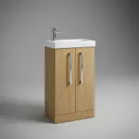 AquaTrend 455mm Natural Oak Cloakroom Freestanding Vanity Unit & Basin | Bathcenter