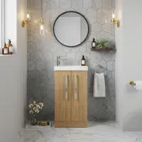 AquaTrend 455mm Natural Oak Cloakroom Freestanding Vanity Unit & Basin | Bathcenter