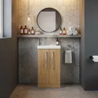 AquaTrend 455mm Natural Oak Cloakroom Freestanding Vanity Unit & Basin | Bathcenter