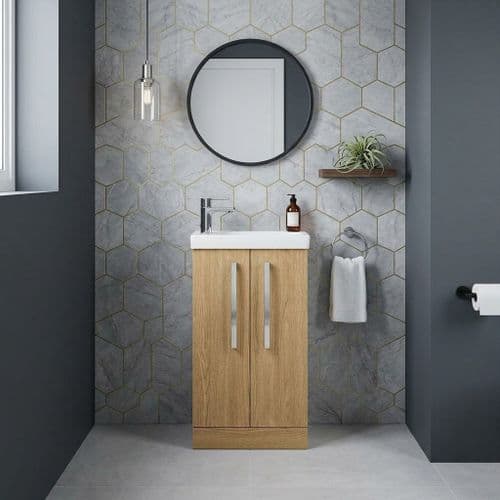 Aquatrend 455mm 2 Door Vanity Unit inc Ceramic Basin - Oak