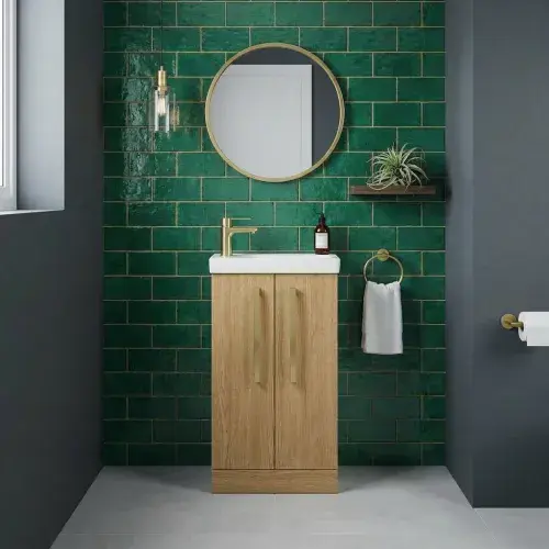 Aquatrend 455mm 2 Door Vanity Unit inc Ceramic Basin - Oak