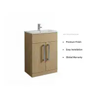Aquatrend 515mm 2 Door Vanity Unit inc Ceramic Basin - Oak