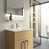 Aquatrend 515mm 2 Door Vanity Unit inc Ceramic Basin - Oak