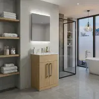 Aquatrend 515mm 2 Door Vanity Unit inc Ceramic Basin - Oak