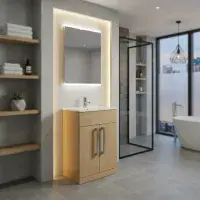 Aquatrend 515mm 2 Door Vanity Unit inc Ceramic Basin - Oak