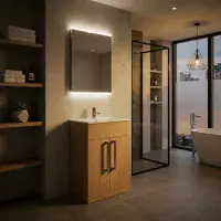 Aquatrend 515mm 2 Door Vanity Unit inc Ceramic Basin - Oak