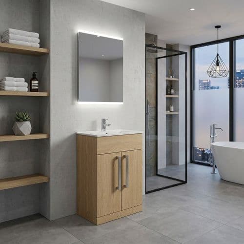 Aquatrend 515mm 2 Door Vanity Unit inc Ceramic Basin - Oak