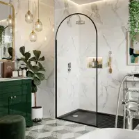 Arched 900mm Wetroom Screen with Optional Flipper, Matt Black