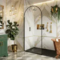 Arched 900mm Wetroom Screen with Optional Flipper, Matt Black