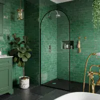 Arched 900mm Wetroom Screen with Optional Flipper, Matt Black