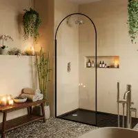 Arched 900mm Wetroom Screen with Optional Flipper, Matt Black
