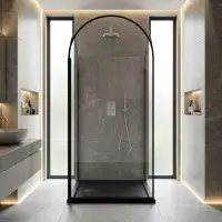 Arched 900mm Wetroom Screen with Optional Flipper, Matt Black