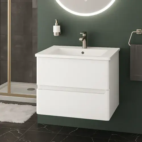 Arda Basin Unit Wall Hung White Gloss - Left Hand - 600mm