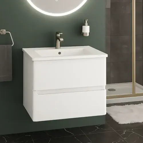 Arda Basin Unit Wall Hung White Gloss - Right Hand - 600mm