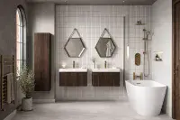 Arden 350mm Wall Hung 1 Door Tall Bathroom Unit - Textured Walnut