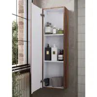 Arden 350mm Wall Hung 1 Door Tall Bathroom Unit - Textured Walnut