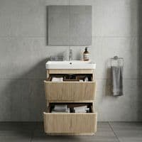 Arden 500mm Floor Standing 2 Drawer Basin Unit & Ceramic Basin - Textured Oak