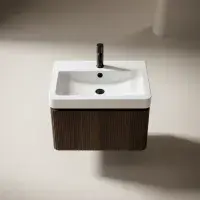 Arden 500mm Wall Hung 1 Drawer Basin Unit & Basin - Textured Walnut