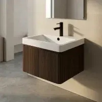 Arden 500mm Wall Hung 1 Drawer Basin Unit & Basin - Textured Walnut