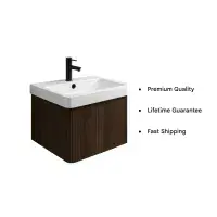 Arden 500mm Wall Hung 1 Drawer Basin Unit & Basin - Textured Walnut