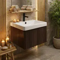 Arden 500mm Wall Hung 1 Drawer Basin Unit & Basin - Textured Walnut