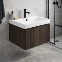 Arden 500mm Wall Hung 1 Drawer Basin Unit & Basin - Textured Walnut
