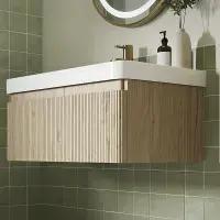 Arden 500mm Wall Hung 1 Drawer Basin Unit & Ceramic Basin - Textured Oak