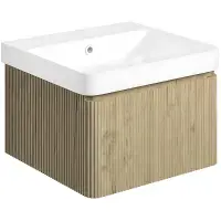 Arden 500mm Wall Hung 1 Drawer Basin Unit & Ceramic Basin - Textured Oak