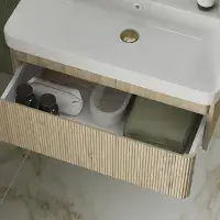 Arden 500mm Wall Hung 1 Drawer Basin Unit & Ceramic Basin - Textured Oak