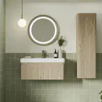 Arden 500mm Wall Hung 1 Drawer Basin Unit & Ceramic Basin - Textured Oak