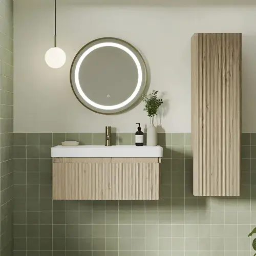 Arden 600mm Wall Hung 1 Drawer Basin Unit & Basin - Textured Oak
