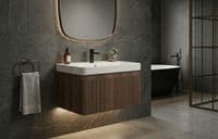 Arden 600mm Wall Hung 1 Drawer Basin Unit & Basin - Textured Walnut