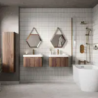 Arden 600mm Wall Hung 1 Drawer Basin Unit & Basin - Textured Walnut